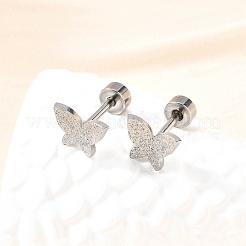 304ステンレススチールスタッドピアス  ステンレス鋼色  蝶  6x8mm&nbsp;EJEW-H161-01P-D