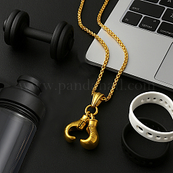2Pcs 2 Colors Stainless Steel Boxing Glove Pendant Box Chain Necklaces for Men&nbsp;NJEW-HY0001-09B