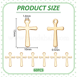 304ステンレススチールチャーム60個  クロス  ゴールドカラー  15x10x0.5mm  穴：1.4mm&nbsp;STAS-UN0064-81
