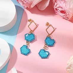 Handmade Glass Seed Beads Heart Stud Earrings&nbsp;EJEW-MZ00279-02