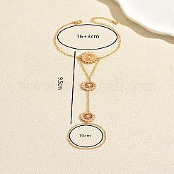 エレガントなイミテーションパールひまわり真鍮製ハンドチェーンリングブレスレット（女性用）  ホワイト  ゴールドカラー  6.30インチ（16cm）&nbsp;ZN9544