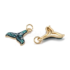 真鍮製エナメルペンダント  丸カン付き  長持ちメッキ  魚尾  ティール  18KGP本金メッキ  13.5x13x2mm  穴：3.5mm&nbsp;KK-A155-04G