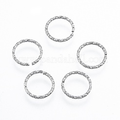 変色しない304ステンレススチールオープン丸カン  ダイヤモンドカットのテクスチャラウンド  ステンレス鋼色  10x1mm  18ゲージ  内径：8mm&nbsp;STAS-N092-167A-01