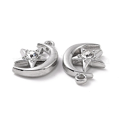 合金クリスタルラインストーンペンダント  月のチャームを持つ星  プラチナ  17.5x13x4mm  穴：1.6mm&nbsp;FIND-A023-08P