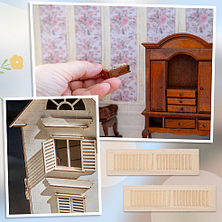木製窓3セット  DIYドールハウス作り  長方形  ナバホホワイト  116x32x4mm  2個/セット&nbsp;WOOD-ME0001-27