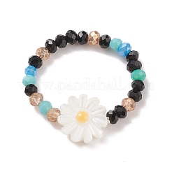 女性のためのシェル & ガラス ビーズ ストレッチ フィンガー リング  混合模様  usサイズ7 3/4(17.9mm)&nbsp;RJEW-JR00481