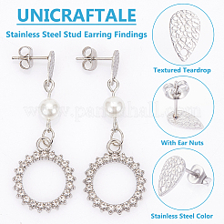 40Pcs 5 Styles 304 Stainless Steel Stud Earring Findings&nbsp;STAS-UN0057-65