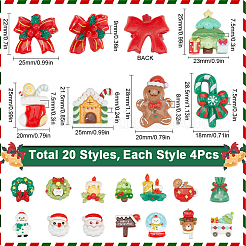 80個 20スタイル クリスマス 不透明樹脂カボション  ジュエリー作りのための  ミックスカラー  混合図形  21~28.5x18~26x6~9mm  4個/スタイル&nbsp;RESI-SC0005-60