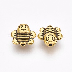 亜鉛合金ビーズ  鉛フリー＆カドミウムフリー  3 Dミツバチ  アンティーク黄金  9x9x4mm  穴：1mm&nbsp;X-PALLOY-ZN29435-AG-FF