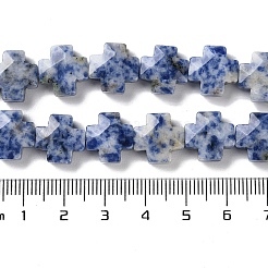 天然ブルースポットジャスパービーズ連売り  多面カット  クロス  12~13x12~12.5x5~6mm  穴：1.4mm  約17個/連  8.27インチ（21cm）&nbsp;G-K357-C03-01