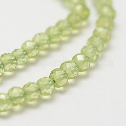 天然ペリドットビーズ連売り  多面カット  ラウンド  3mm  穴：0.5mm  約120~124個/連  38cm&nbsp;X-G-P271-3mm-12
