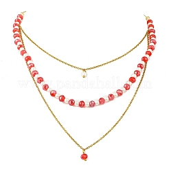 ロンデル304ステンレススチール＆ガラスビーズのレイヤードネックレスとイヤリングセット（女性用）  レッド  420mm&nbsp;SJEW-JS01384-02
