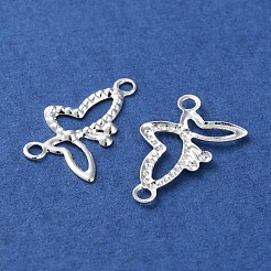 真鍮フィリグリーコネクターチャーム  カドミウムフリー＆鉛フリー  蝶  925銀メッキ  12x8x0.5mm  穴：1.2mm&nbsp;KK-F880-01S