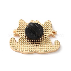 赤いハートが付いた猫の形をしたカップルのエナメルピン  バックパック用合金ラペルピンバック  ゴールドカラー  ミックスカラー  21.5x28.5mm&nbsp;AL-CBAC438-01F