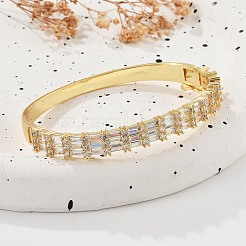 Brass Micro Pave Clear Cubic Zirconia Hinged Bangles for Women&nbsp;BJEW-K274-09G