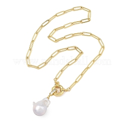 Natural Baroque Pearl Keshi Pearl Nuggets Pendant Brass Paperclip Chain Necklaces for Women&nbsp;NJEW-JN06145