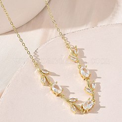 Brass Pave Cubic Zirconia Rose Flower Link Cable Chain Necklaces for Women&nbsp;NJEW-C121-05B-01G