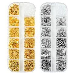 DIYジュエリー作りのパーツキット  亜鉛合金カニカンを含む  鉄製のオープンジャンプリング、ピン、クリンプエンド、ビーズ、ピアスフック  プラスチック製ピアスキャッチ  ゴールドカラー  786個/セット&nbsp;DIY-YW0009-50