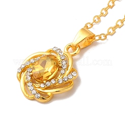 Rhinestone Flower Pandant Necklace with Cable Chains&nbsp;LS-NJEW-K247-01G