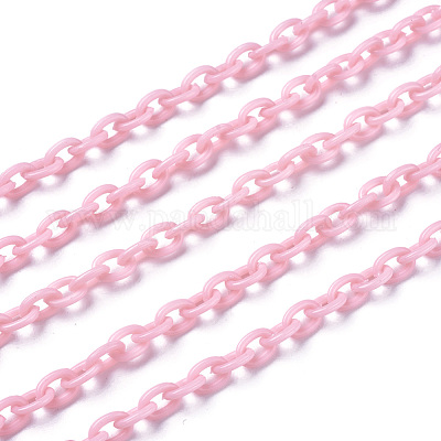 ABSプラスチックアズキチェーン  オーバル  ピンク  14.96インチ〜15.35インチ（38~39cm）  5.5~6mm&nbsp;X-KY-E007-03H-1