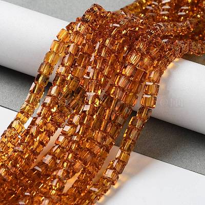 ガラスビーズ連売り  多面カット  キューブ  ダークチソウ  4~5x4~5x4~5mm  穴：1mm  98~100個/連  40~43cm&nbsp;GLAA-R041-4x4mm-12-1