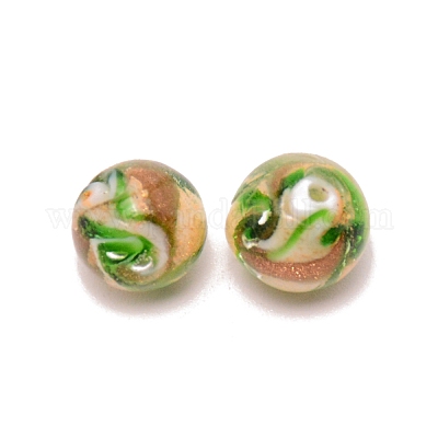 ランプワークビーズ  ラウンド  ライムグリーン  9.5~10mm  穴：1.5mm&nbsp;LAMP-WH0007-01C-1