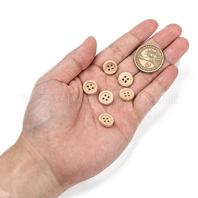 天然ラウンド4穴ボタン ウッドボタン アンティークホワイト 直径約13mm