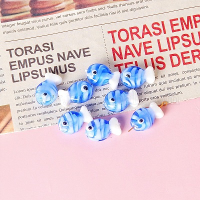 手作りランプワークビーズ  ナザールボンジュウ模様の魚  ドジャーブルー  13x20mm&nbsp;PW-WG75748-01-1