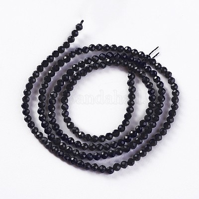 ガラスビーズ連売り  多面カット  ラウンド  ブラック  2x2mm  穴：0.4mm  約183~187個/連  13.38