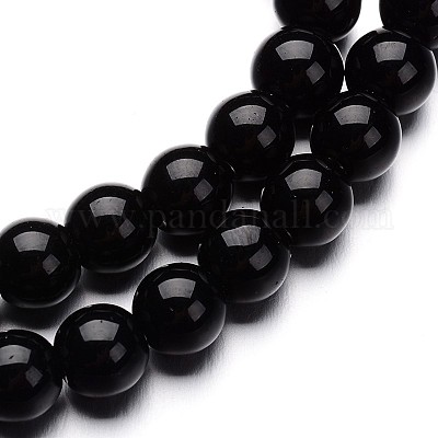 ガラスラウンドビーズ連売り  ブラック  6mm  穴：1mm  約50個/連  11インチ&nbsp;GLAA-I028-6mm-02-1