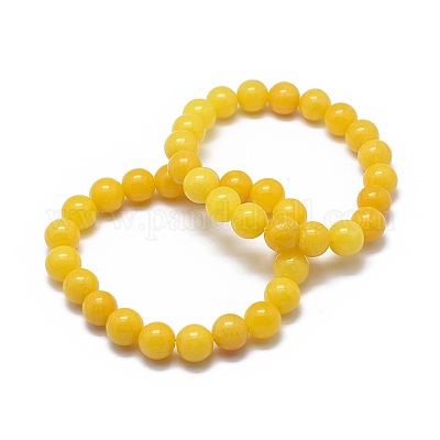 Natural Yellow Jade Bead Stretch Bracelets&nbsp;BJEW-K212-B-038-1