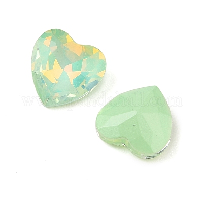 ガラスカボション  多面カット  ハート  芝生の緑  10x10x4.5mm  45個/セット&nbsp;GLAA-N0028-08A-1