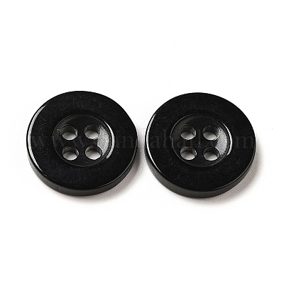 樹脂ボタン  染め  フラットラウンド  ブラック  15x2.5mm&nbsp;RESI-D033-15mm-02-1