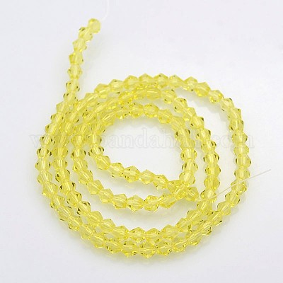 ダブルコーンガラスビーズ連売り  多面カット  きいろ  3.5~3.8x3mm  穴：1mm  約107~110個/連  32.5~34cm&nbsp;EGLA-P016-3mm-11-1