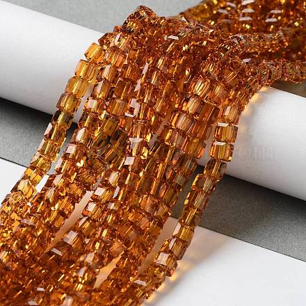 ガラスビーズ連売り  多面カット  キューブ  ダークチソウ  4~5x4~5x4~5mm  穴：1mm  98~100個/連  40~43cm&nbsp;GLAA-R041-4x4mm-12-1