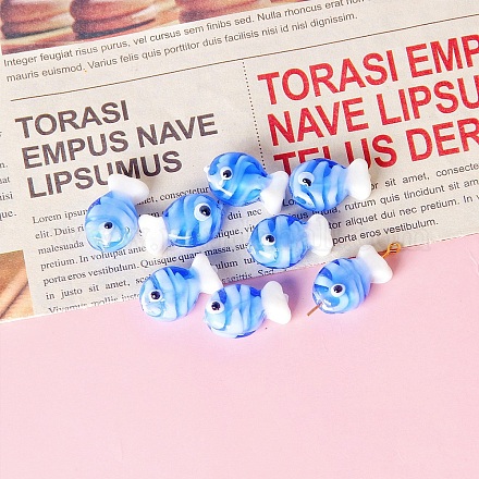 手作りランプワークビーズ  ナザールボンジュウ模様の魚  ドジャーブルー  13x20mm&nbsp;PW-WG75748-01-1