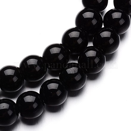 ガラスラウンドビーズ連売り  ブラック  6mm  穴：1mm  約50個/連  11インチ&nbsp;GLAA-I028-6mm-02-1
