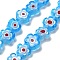 Handmade Millefiori Lampwork Beads Strands, Flower, Deep Sky Blue, 7.5~8.5x7.5~8.5x3~3.5mm, Hole: 0.8mm, about 50pcs/strand, 15.75~15.94 inch(40~40.5cm)
