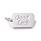 Brass Pendants, Long-Lasting Plated, Rectangle, with WordGood Luck, Real Platinum Plated, 15x9x1mm, Hole: 3mm