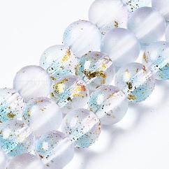 Frosted Spray Painted Glass Beads Strands, with Golden Foil, Round, Lavender Blush, 8~9mm, Hole: 1.2~1.5mm, about 46~56pcs/Strand, 14.37 inch~16.3 inch(36.5~41.4cm)