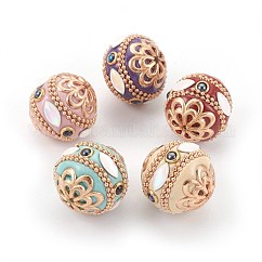 手作りのインドネシアビーズ  メタルパーツ  花の丸  ライトゴールド  ミックスカラー  18.5~20.5x19~20mm  穴：1.5~1.6mm