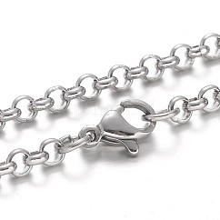Tarnish Resistant 304 Stainless Steel Rolo Chain Necklaces, with Lobster Claw Clasps, Stainless Steel Color, 23.6 inch(60cm)