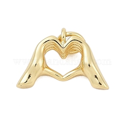 Brass Pendants, Heart Hands Charms, Long-Lasting Plated, Rack Plating, Lead Free & Cadmium Free, with Jump Ring, Real 18K Gold Plated, 10.5x15.5x4mm, Hole: 3.5mm
