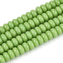 Opaque Solid Color Glass Beads Strands, Rondelle, Yellow Green, 4x2.5mm, Hole: 0.7mm, about 135pcs/strand, 14.96''(38cm)