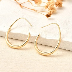 Brass Dangle Earrings, Nickel Free, Teardrop, Real 18K Gold Plated, 25x19x2mm, Pin: 0.7mm