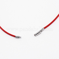 ポリエステルワックスコードネックレス作り  304ステンレススチール製バヨネット留め具付き  ステンレス鋼色  レッド  46x0.2cm&nbsp;MAK-WH0009-05B-02