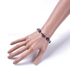手作りガラスビーズブレスレット  ナイロン糸で  多面カット  スレートブルー  7-1/2インチ（19cm）&nbsp;BJEW-JB04673-02