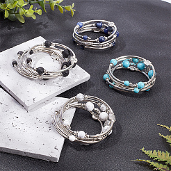 4Pcs 4 Style Natural Mixed Gemstone Round Beaded Wrap Bracelet Set&nbsp;BJEW-AN0001-35