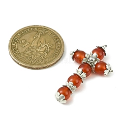 天然カーネリアン銅線巻きペンダント  クロスチャーム  プラチナ  染め＆加熱  39x23~24x7mm  穴：1.8~2mm&nbsp;PALLOY-TA00066-03