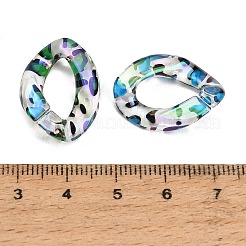 UVメッキプリント透明アクリルビーズ  大穴ビーズ  虹色の  ヒョウ柄でひねりを加えたデザイン  ミックスカラー  23x16.5x4.5mm  穴：7x13.5mm&nbsp;AC-CBAEEF4-22